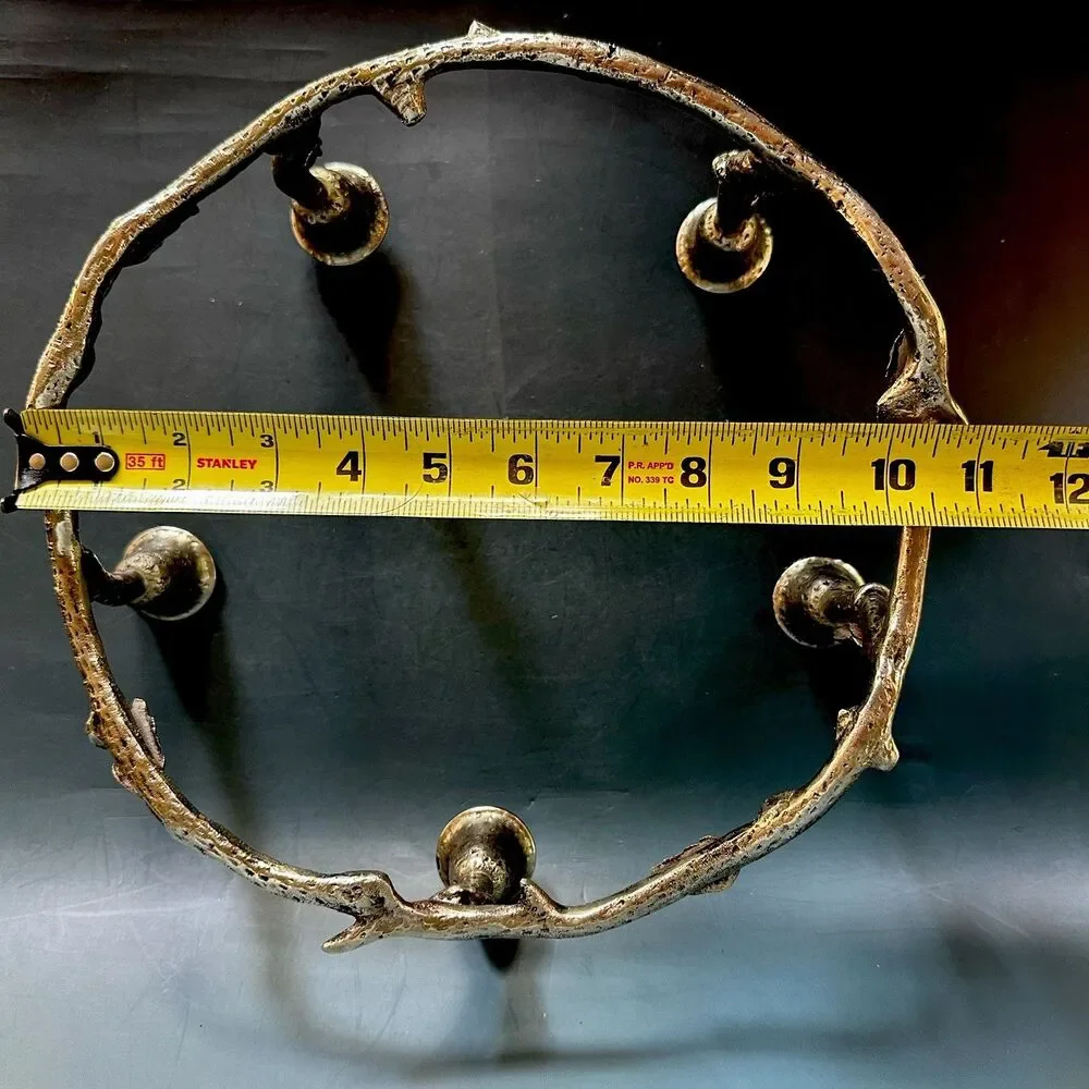 VTG Heavy Cast Metal 5 Taper Candle Holder Twig Branch Wreath Advent Centerpiece